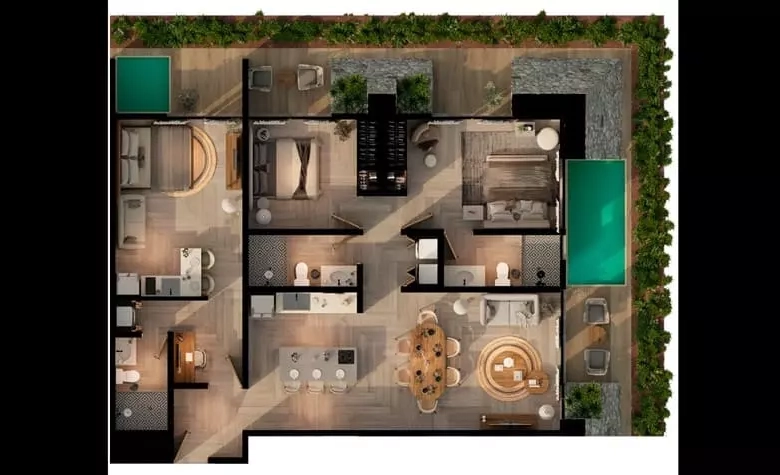 Plan 3-Bedroom condos Tulum Aldea Zama