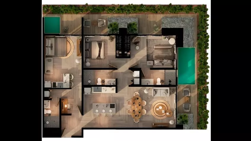 Plan 3-Bedroom condos Tulum Aldea Zama