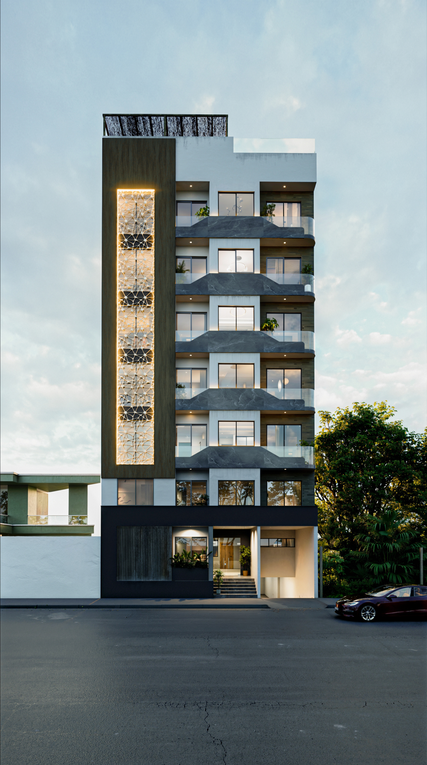 exterior downtown playa del carmen at sunset