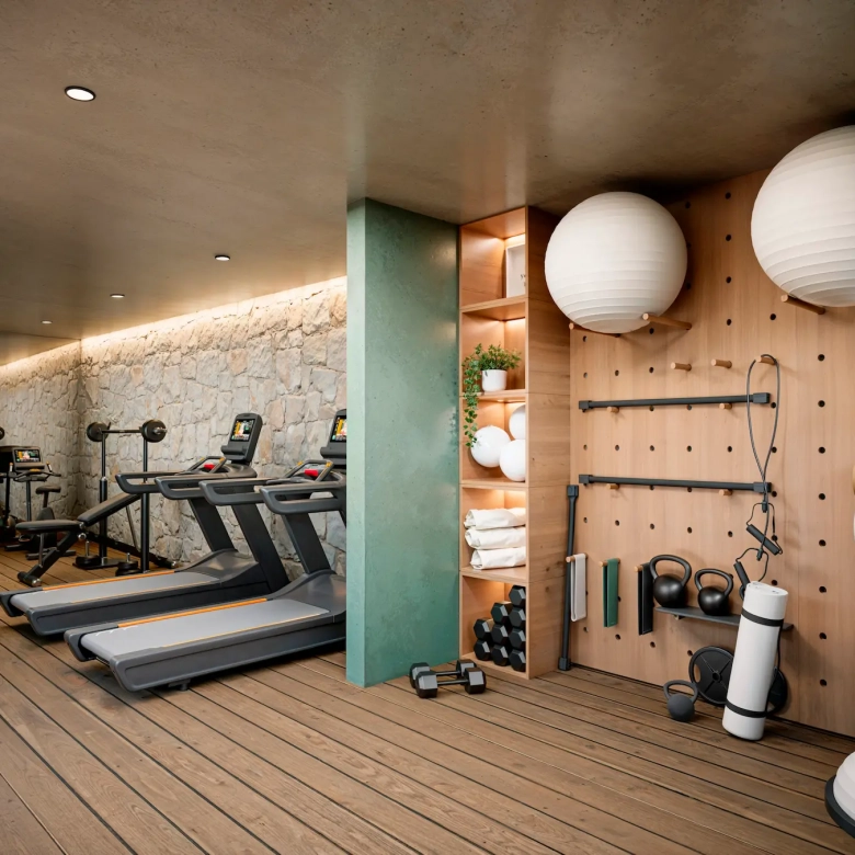 fitness center downtown playa del carmen with modern exercise machines and free weights