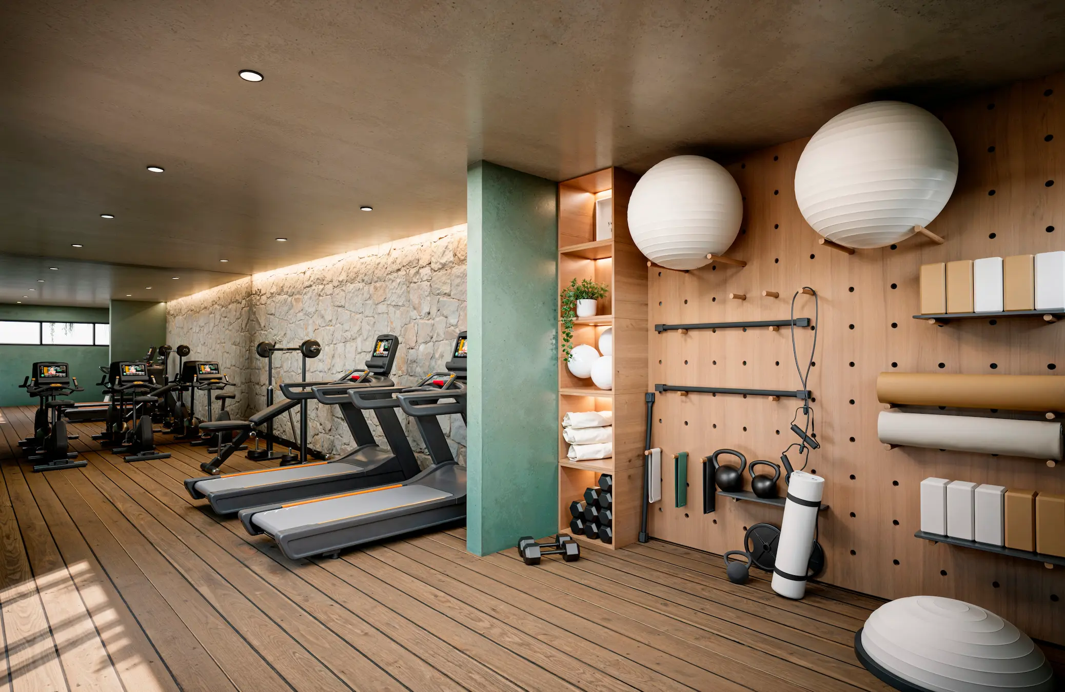 fitness center downtown playa del carmen with modern exercise machines and free weights