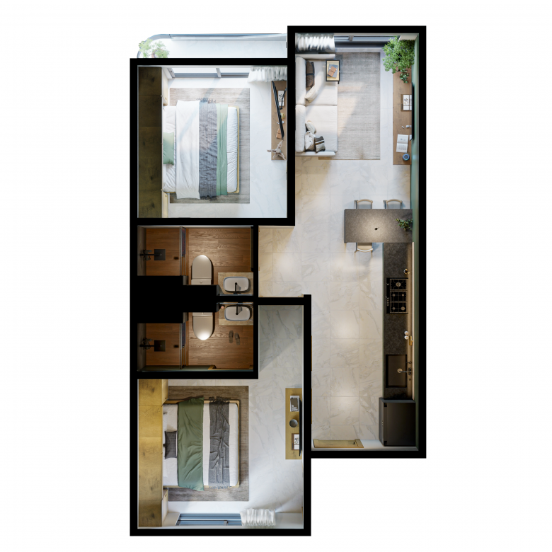 floor plan two-bedroom lock off in downtown playa del carmen