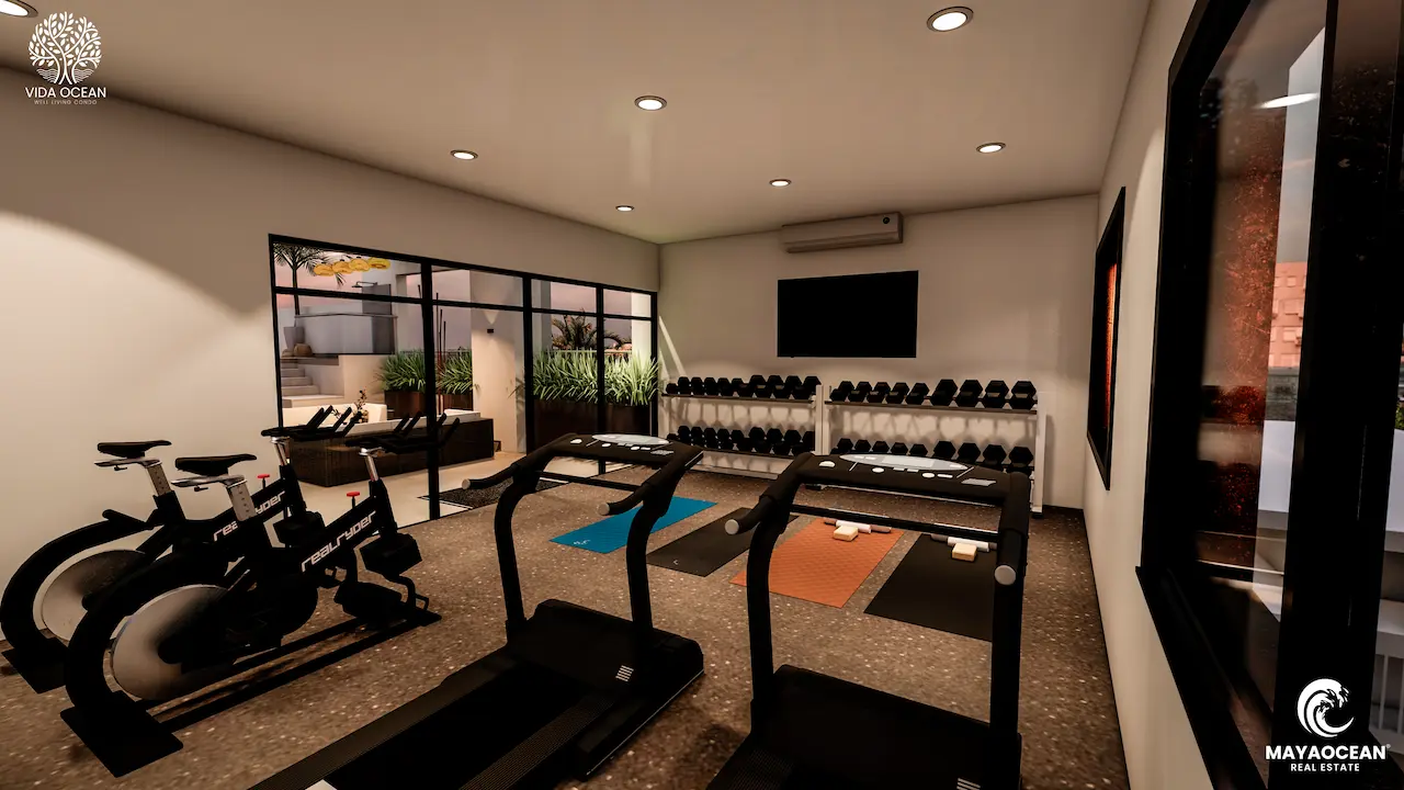Loft for sale Playa del Carmen, fitness center, total view
