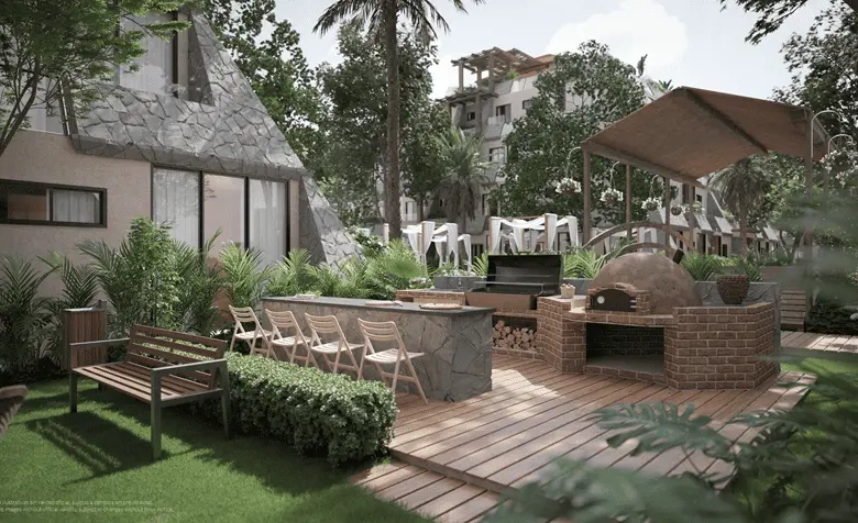 Residential complex Tulum aldea Zama garden and oven