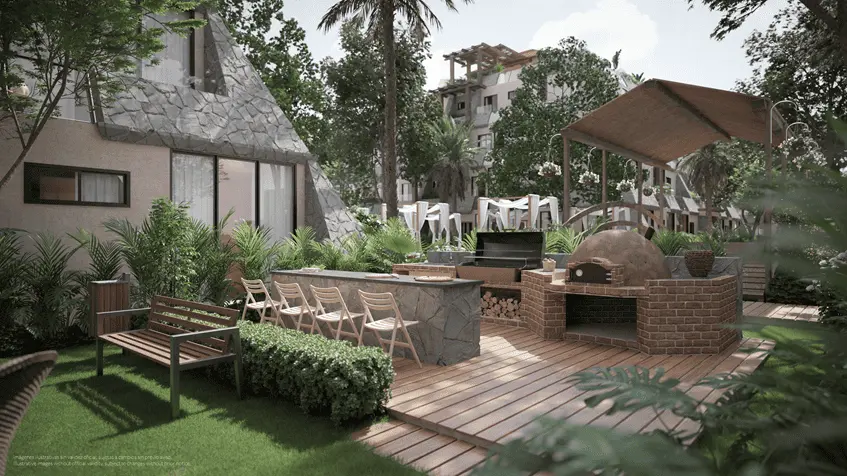 Residential complex Tulum aldea Zama garden and oven